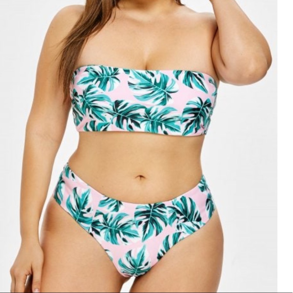 Tropical leaf bandeau Bikini set